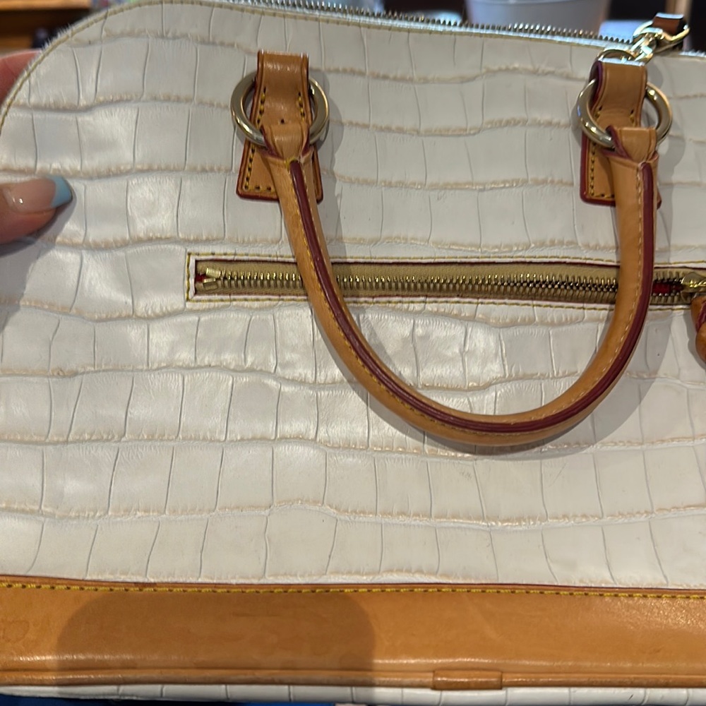 Dooney Bourke Dome White Crocodile Embossed Leather Satchel Tote Crossbody